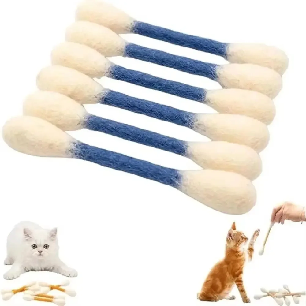 6Pcs Oversized Cotton Swab Cat Anti-Boredom Durable Cat Teething Chew Soft Texture Lightweight Kitten Chew Dental Cleaning 2026
