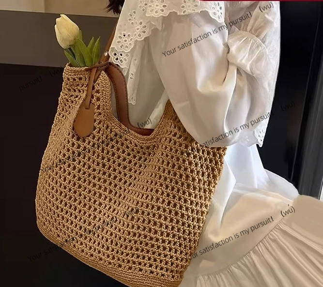 

Соломенная женская сумка-тоут, новинка 2025 года, тканая сумка большой вместимости, пляжная сумка через плечо