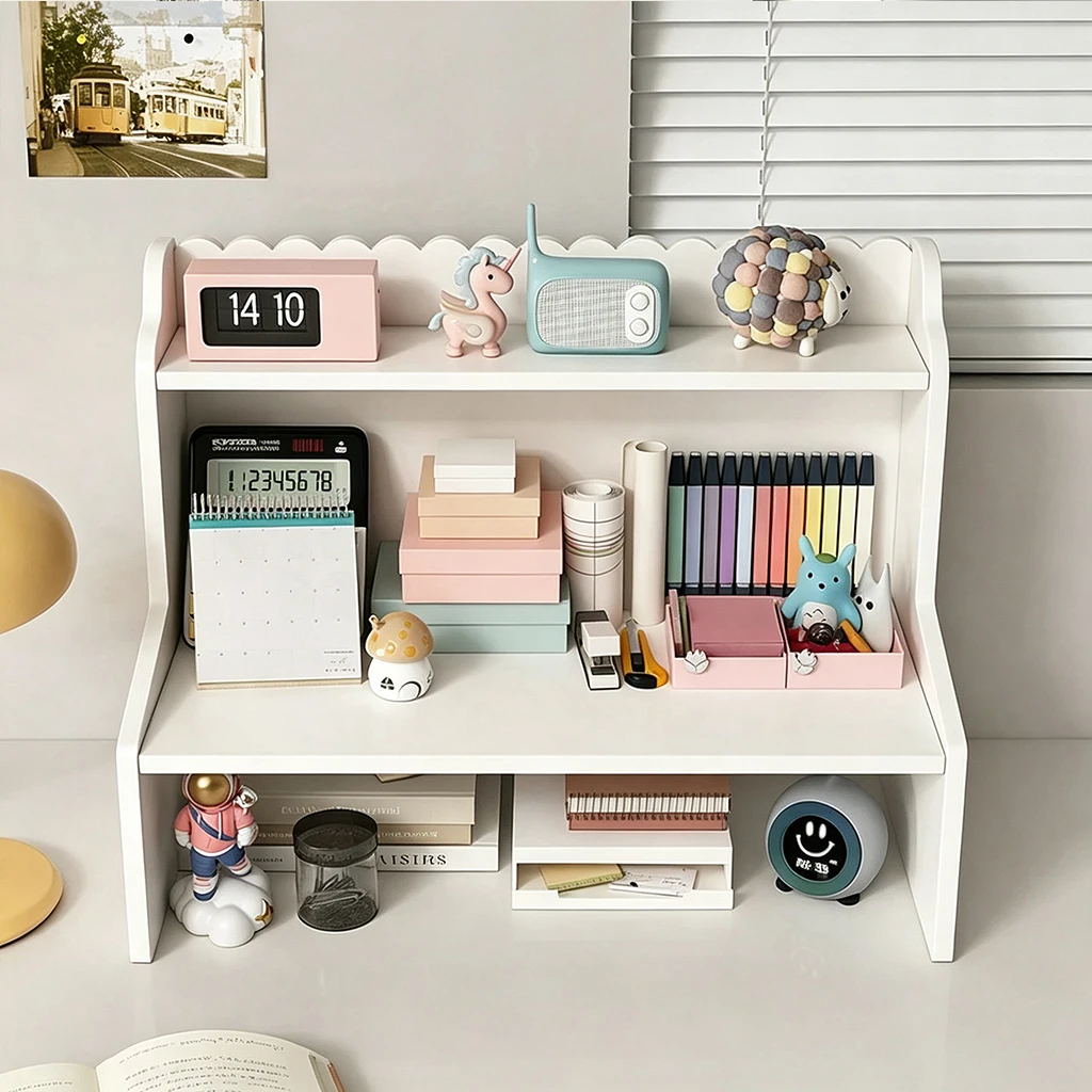 2-Tier Desktop Organizer Shelf for Office Desk, Multi-functional Storage Rack to Hold Books, Files and Stationery Supplies view 4