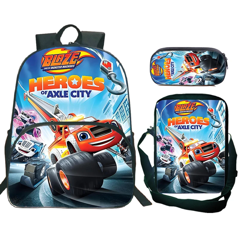 

Cartoon Blaze and the Monster Machines School Backpack with Shoulder Bags Pencil Bags Boys Girls School Bags Children Rucksack
