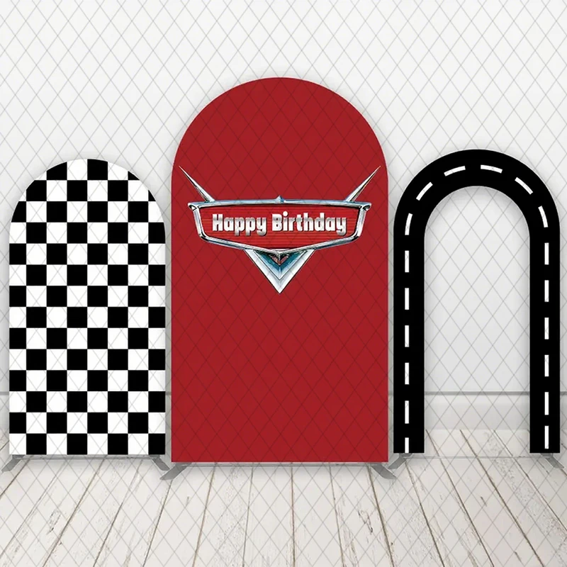 

LS Custom 2-Sided Racing Theme FAST ONE Boys Birthday Party Baby Shower Covers Chiara Arch Wall Background Decor Backdrop