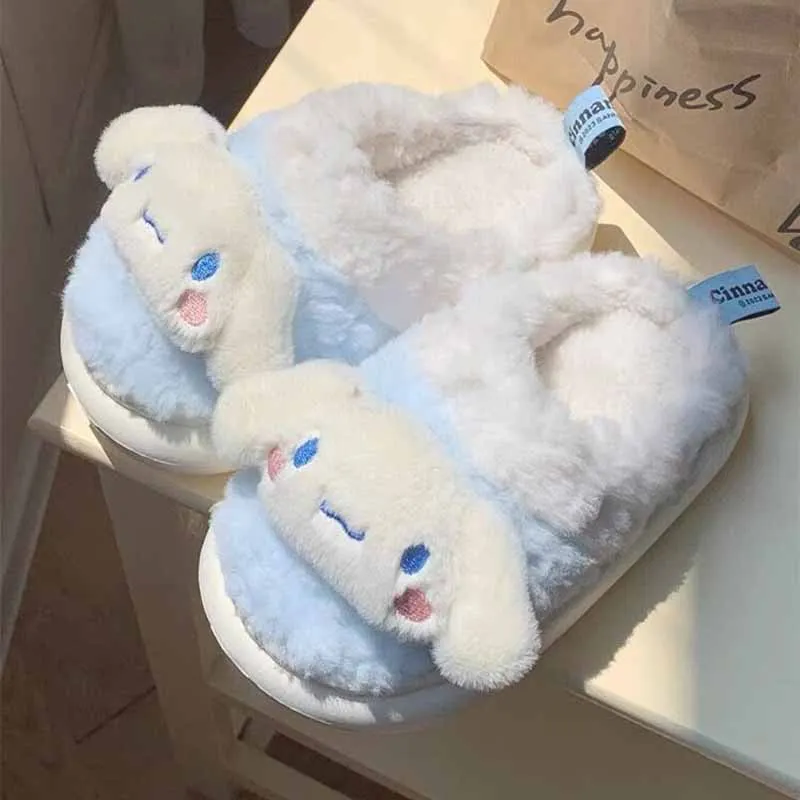 Young Girls Fashion Cartoon Cotton Slippers Sanrio Hello Kitty Kuromi Cinnamoroll Indoor Student Dormitory Non-slip Warm Slipper