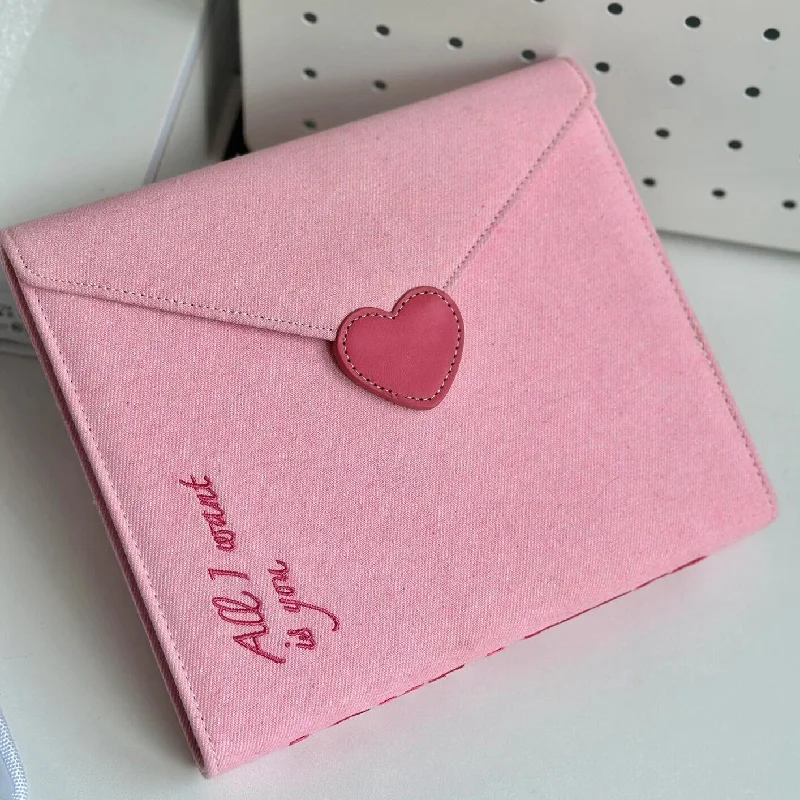 A5 4-Pocket Loose Leaf Card Album Pink Love Envelope Denim Cover Magnetic Snap Closure 3 Inch Photocard Binder for Girls