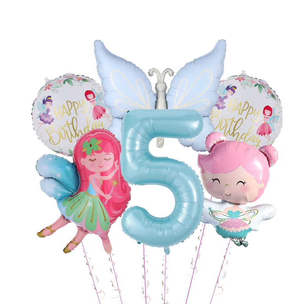 6-teiliges Schmetterling-Blumen-Feen-Ballonset 40 Zoll Nummer 0-9 Folienballons Geburtstag Hochzeit Party Dekorationen Baby-Shower-Zubehör – Detail 5