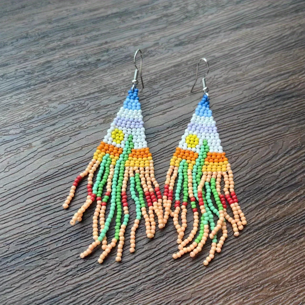 Mexican Cactus Tassel Drop Earrings, Bohemian Beaded Ethnic Style Long Braided Earrings, Elegant And Fashionable Jewelry Accesso