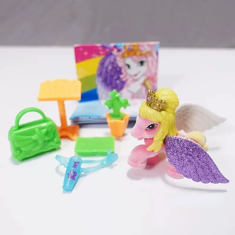 Véritables étoiles fous papillon cristaux flocage poney figurines d'action sacs aveugles mignon poney modèle jouets Collection enfants cadeaux