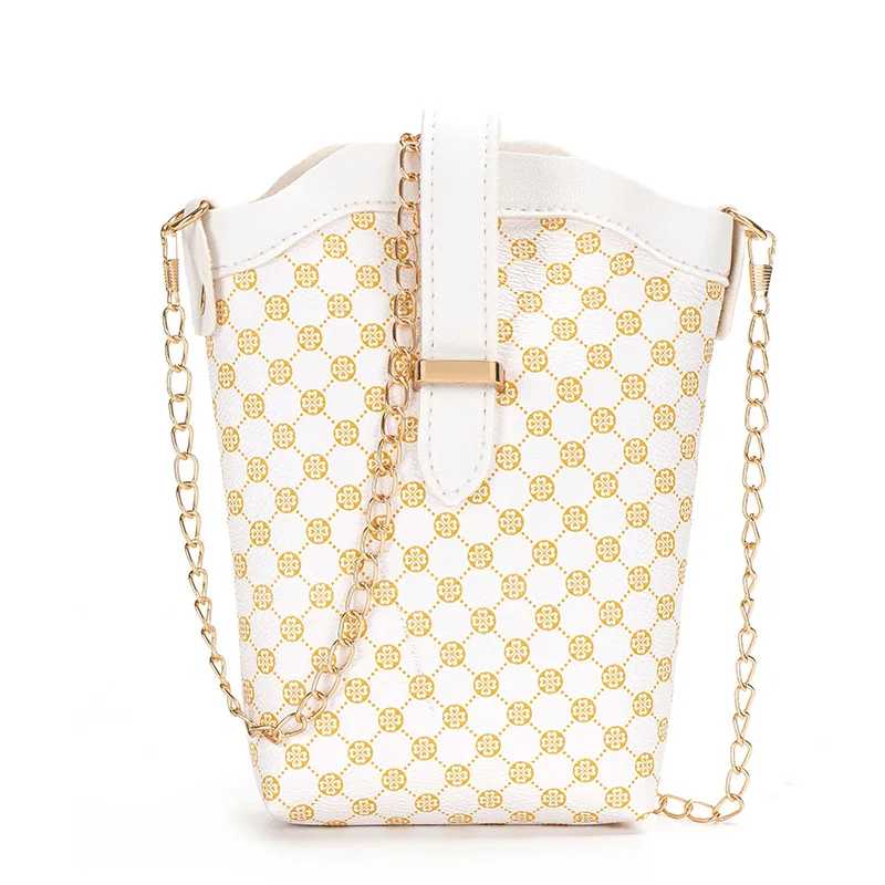 Borsa a tracolla singola con stampa a pois scozzese di nuova moda Mini borsa a secchiello piccola con tracolla a catena obliqua casual