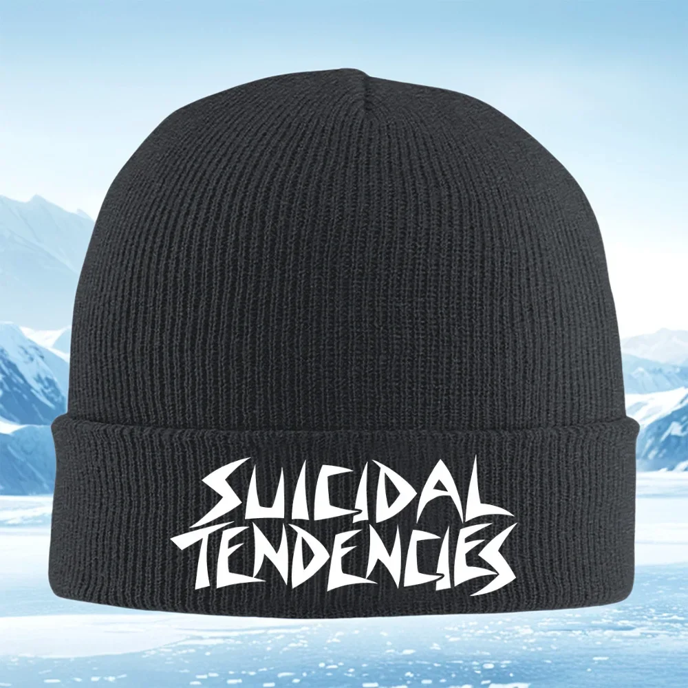 2026 White angular text on black background Men Women Unisex Knitted Hat Beanie Pullover Cap Winter Thermal Warm Christmas Outdo