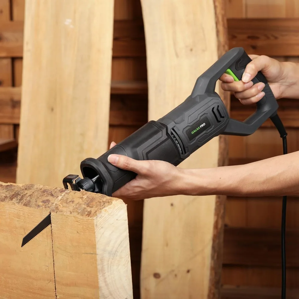 120V Corded Reciprocating Saw, 6.0 Amp Variable Speed with 1-1/8" Stroke for Wood, Metal, PVC Cutting