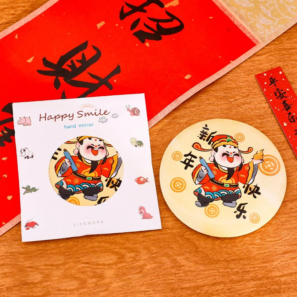 Glas Cartoon Frühling Festival Spiegel Leicht Zu Tragen Tasche Make-up Spiegel Tragbare Mini Make-Up Spiegel Handheld Kleine Runde Spiegel