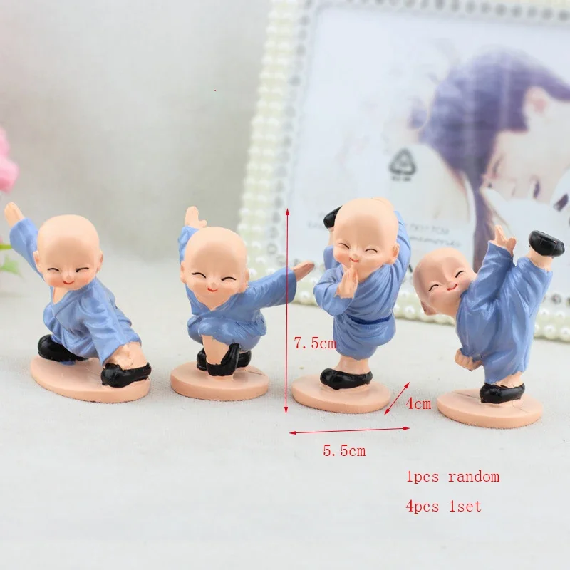 4pcs Kawaii Shaolin Little Monk Kung Fu Boy Resin Figurine Ornaments Gifts Craft Buddha Figurines Miniature Figurines Home Decor