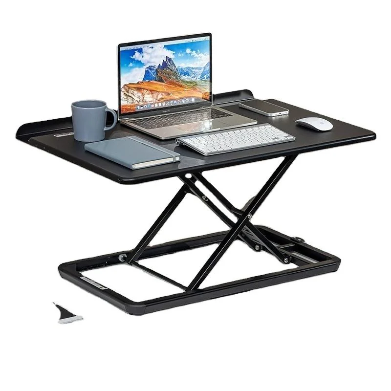 Pneumatic Height Adjustable Standing Desk Riser Dual Layer Monitor Stand Laptop Riser Foldable Mobile Workstation Office Use