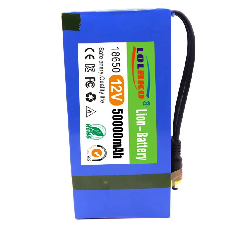 100% New Portable 12v 50000mAh Lithium-ion Battery pack DC 12.6V50Ah battery With EU Plug+12.6V1A charger+DC bus head wire