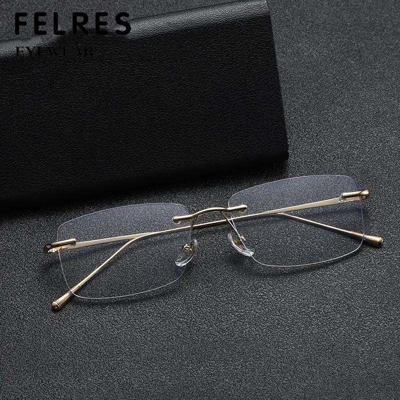 Rimless Titanium Alloy Anti Blue Light Reading Glasses Men Women Prescription Presbyopic Readers Boundless Optical Eyeglasses