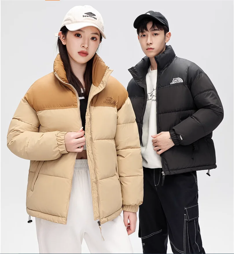 Winter down short cotton jacket for men and women, color blocked thick warm jacket