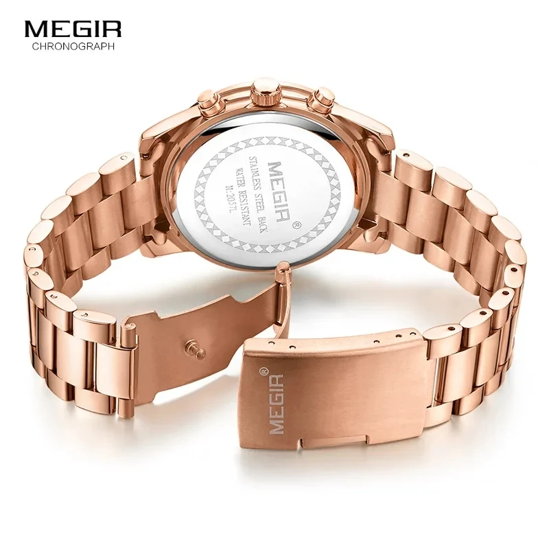 MEGIR-Montre à Quartz en Acier Inoxydable pour Femme, Élégante, Mode Business, Calendrier Multifonctionnel, 2057