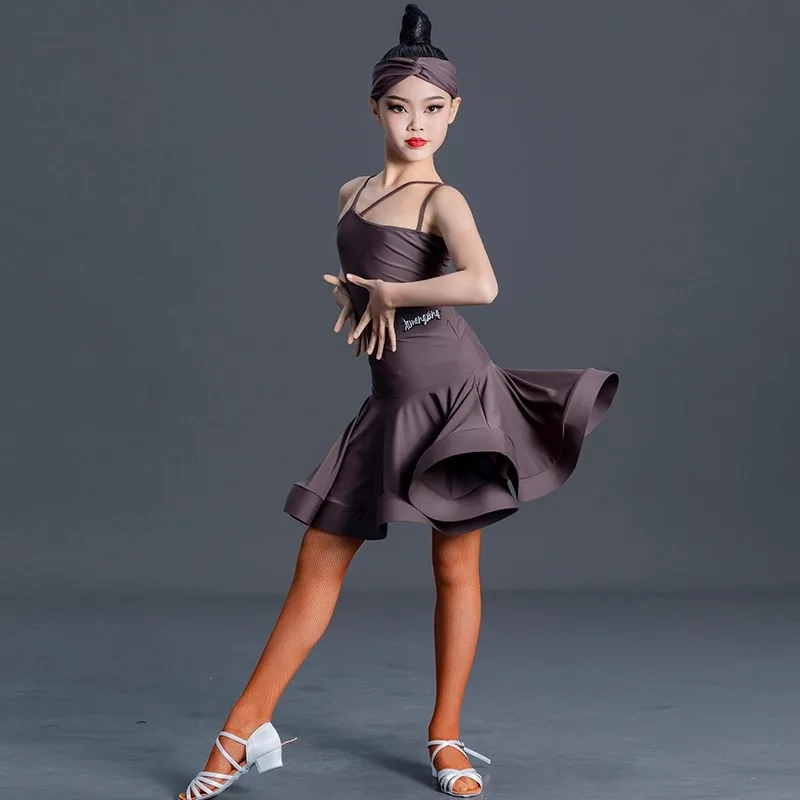 

Костюм для латинских танцев для девочек по индивидуальному заказу, комплект с ремнями, детское платье для латинских танцев, платье для выступлений, топ и юбка, 2 шт.