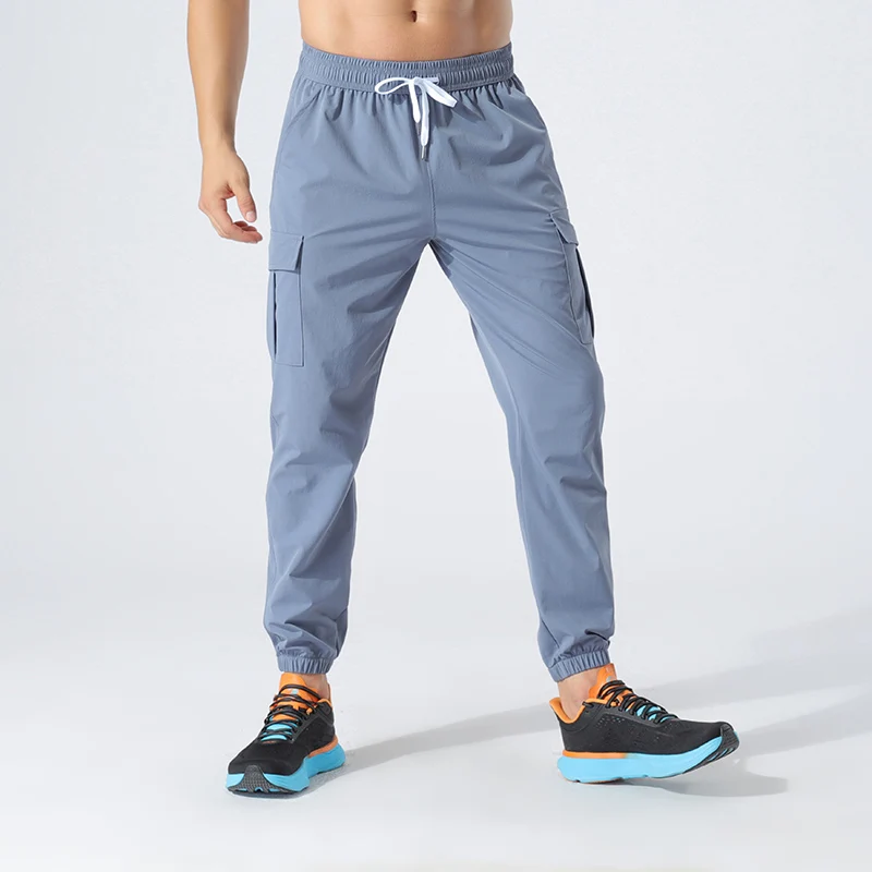 Men's Clothing Spring Autumn Solid High Waist Bandage Drawstring Pockets Elastic Casual Trousers Sweatpants Cargo Vintage Pants