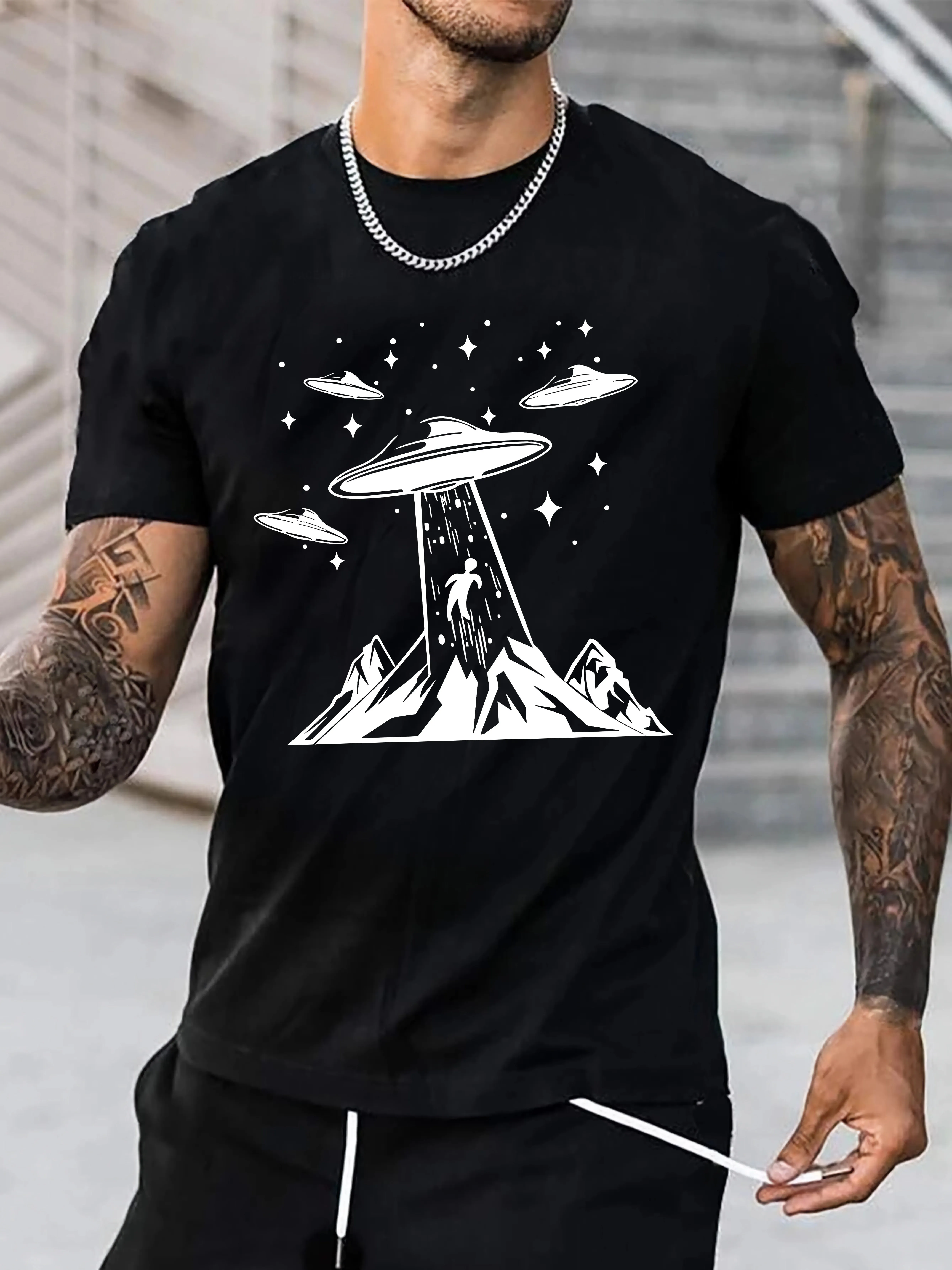 Ufo Releases Alien Print T-Shirts, Men's T-Shirts, Casual Short-Sleeved T-Shirts for Summer, Spring, and Autumn, Tops as Gifts