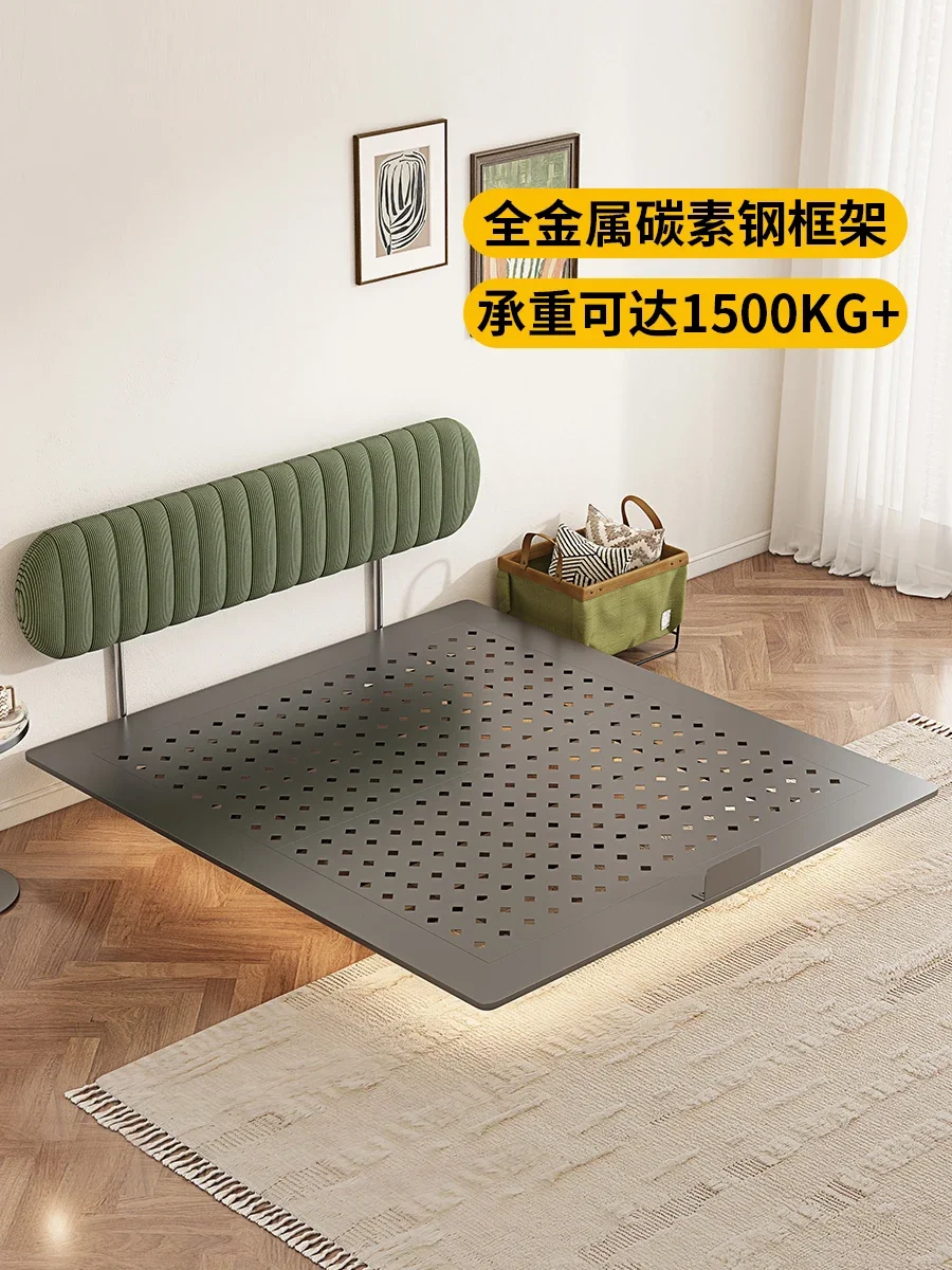 Wrought iron green bed cream fabric bed carbon steel plate suspended small apartment second lying corduroy
