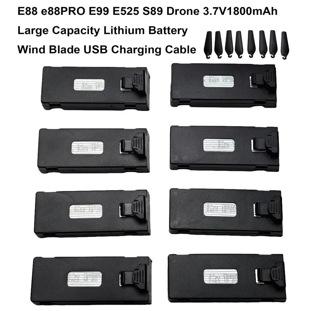 

For Black Lithium Battery 3.7V1800mAh Large Capacity Universal Wind Blade USB Charging Cable for E88 e88PRO E99 E525 S89 Drone