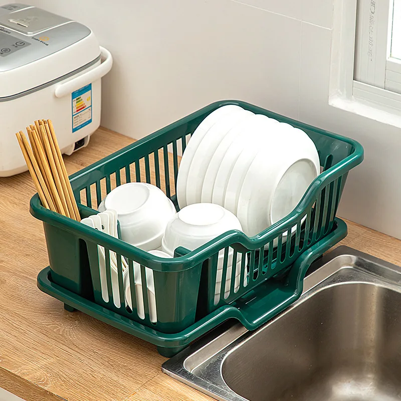 

Dish Drying Rack Kitchen Utensils Drainer Rack with Drain Board Countertop Dinnerware Plates Bowls Chopsticks Spoons Organizer