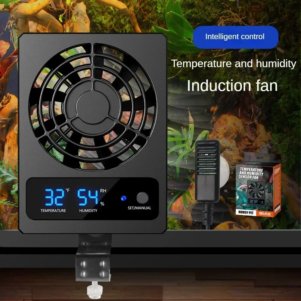 Reptile Enclosure Smart Cooling Fan With LED Display Amphibians Temperature Humidity Controlled Fan Strong Wind Low Noise