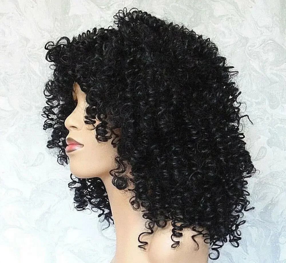 Good Quality Great Volume Natural Black Kinky Curly Full Synthetic Wig