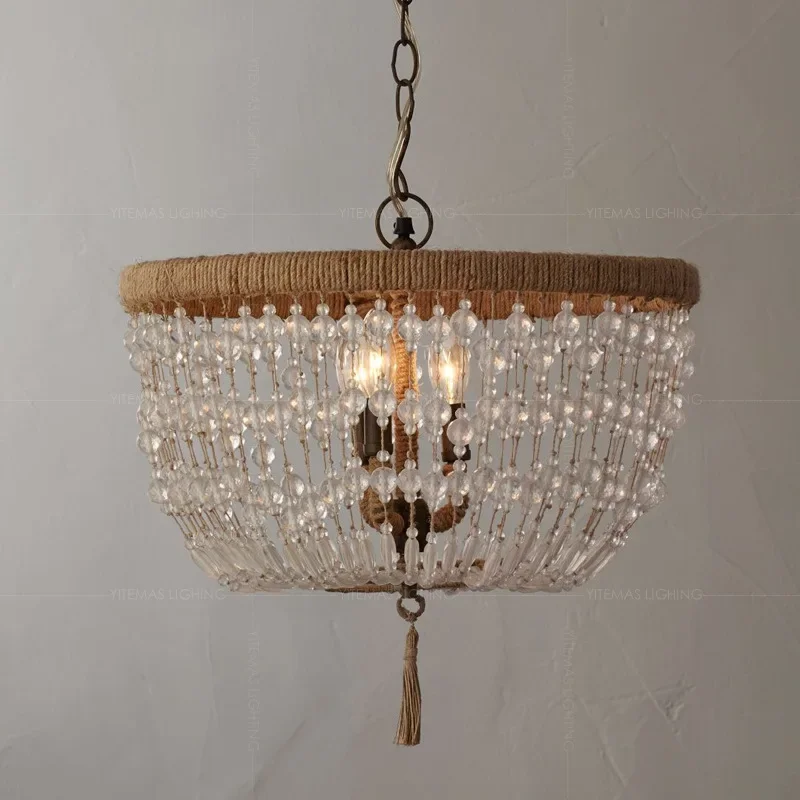 American style rural chandelier with personalized creativity hemp rope bedroom lighting fixtures retro children's room