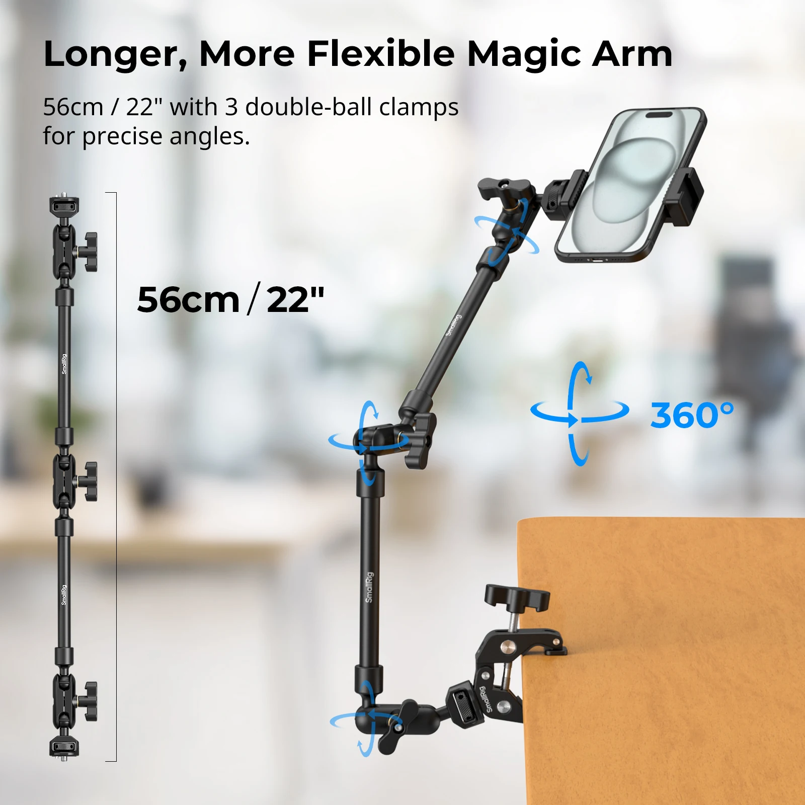 SmallRig Magic Arm with Crab Clamp Kit, Adjustable Desktop Tripod Mount, Boom Arm, for Smartphones Webcams Action Cameras 4766