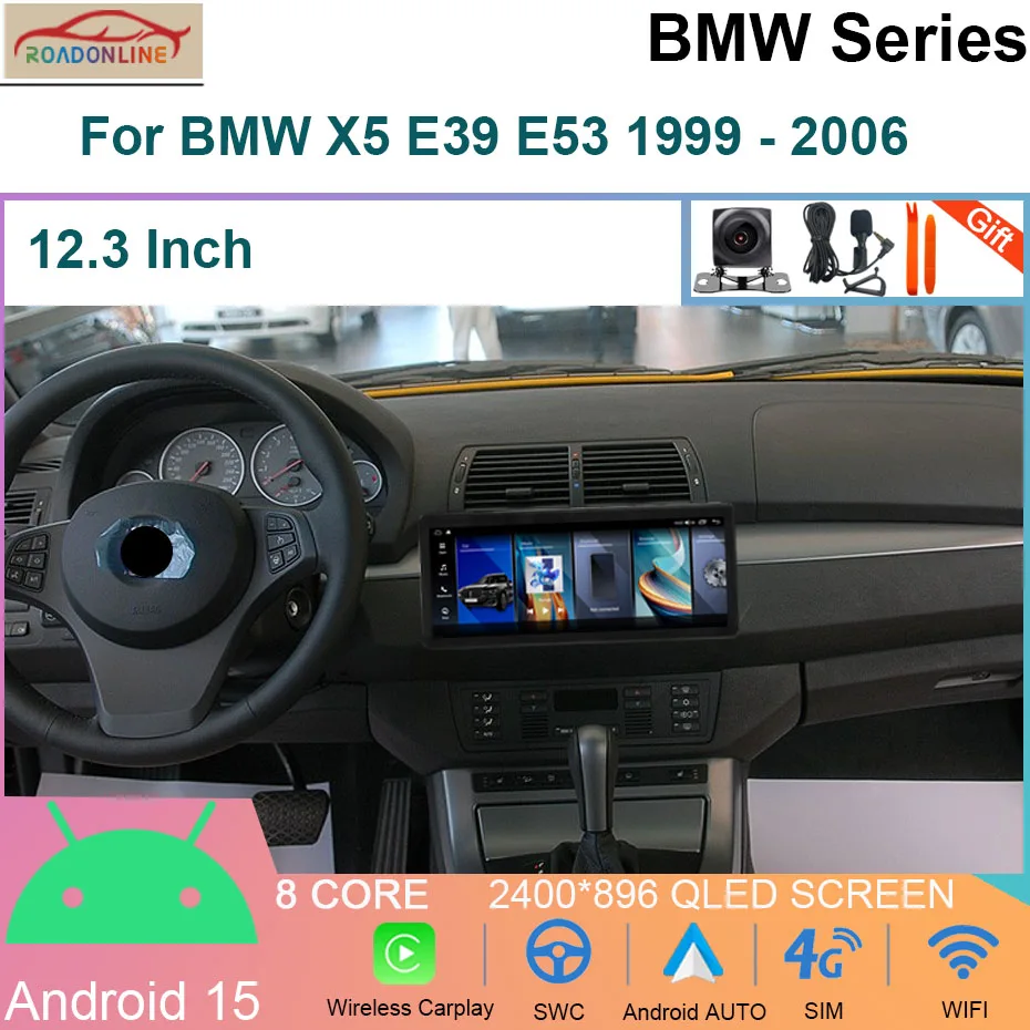 

12.3INCH Android 15 Car Radio For BMW X5 E39 E53 1999 - 2006 Multimedia Video Player Stereo Navigation GPS WIFI Carplay