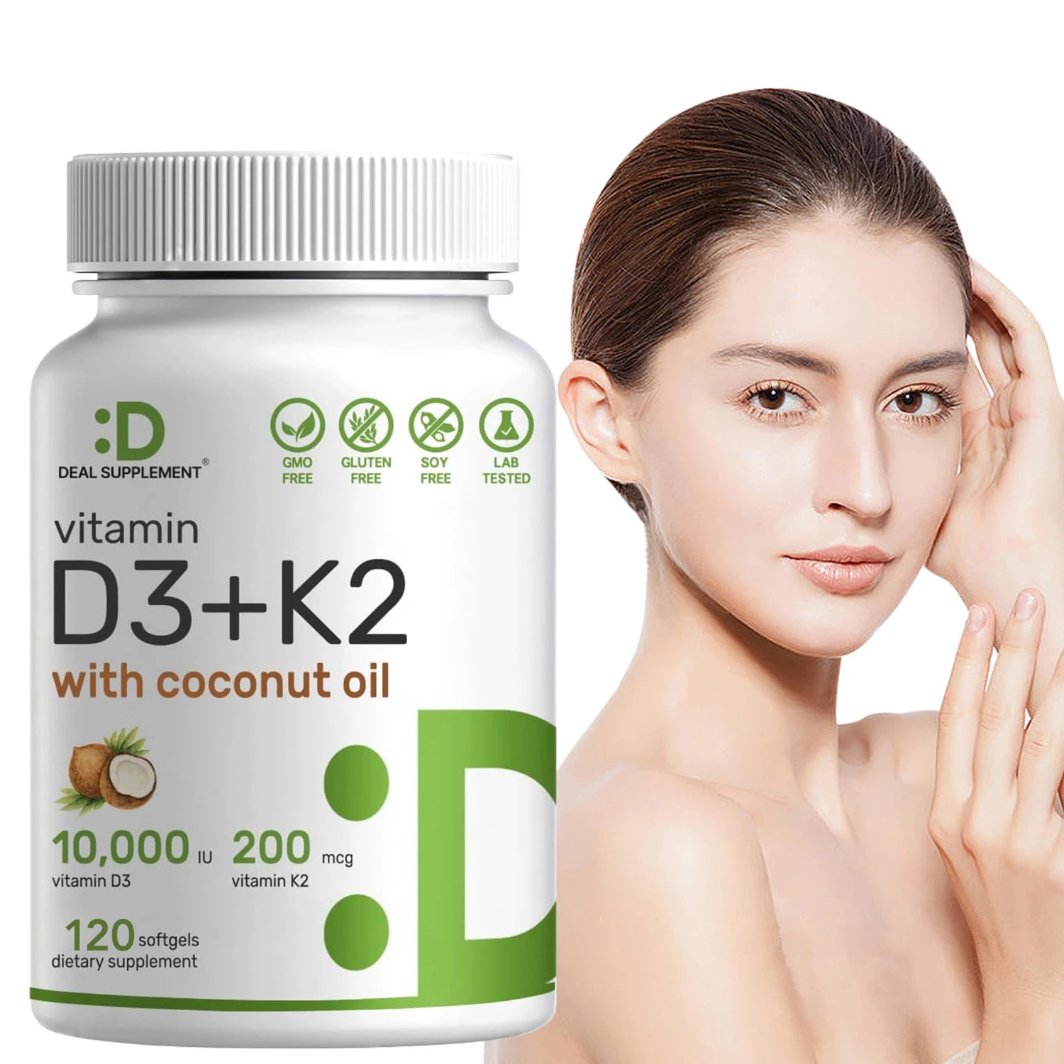 

Витамин D3 10 000 МО + K2 MK7 200 Mcg — содержит девственное кокосовое масло для улучшения сердца, кости, стоматологии и иммунитета, здоровья, без GMO