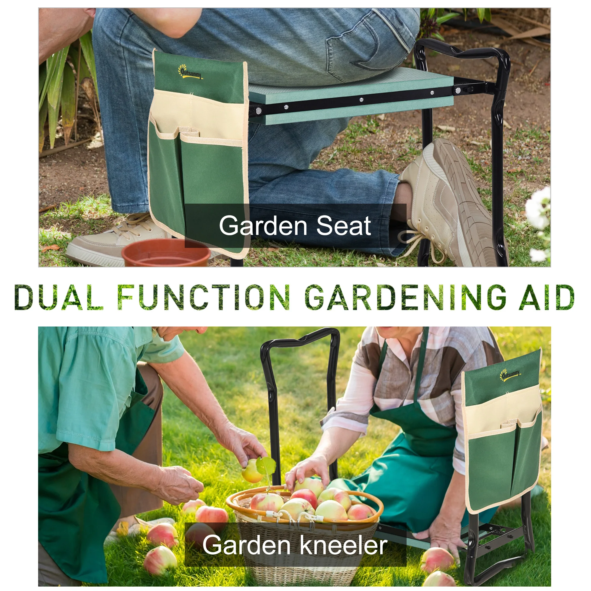 Folding Garden Kneeler Stool Bench Thick Knneling Pad with Large Tool Pouch image 4