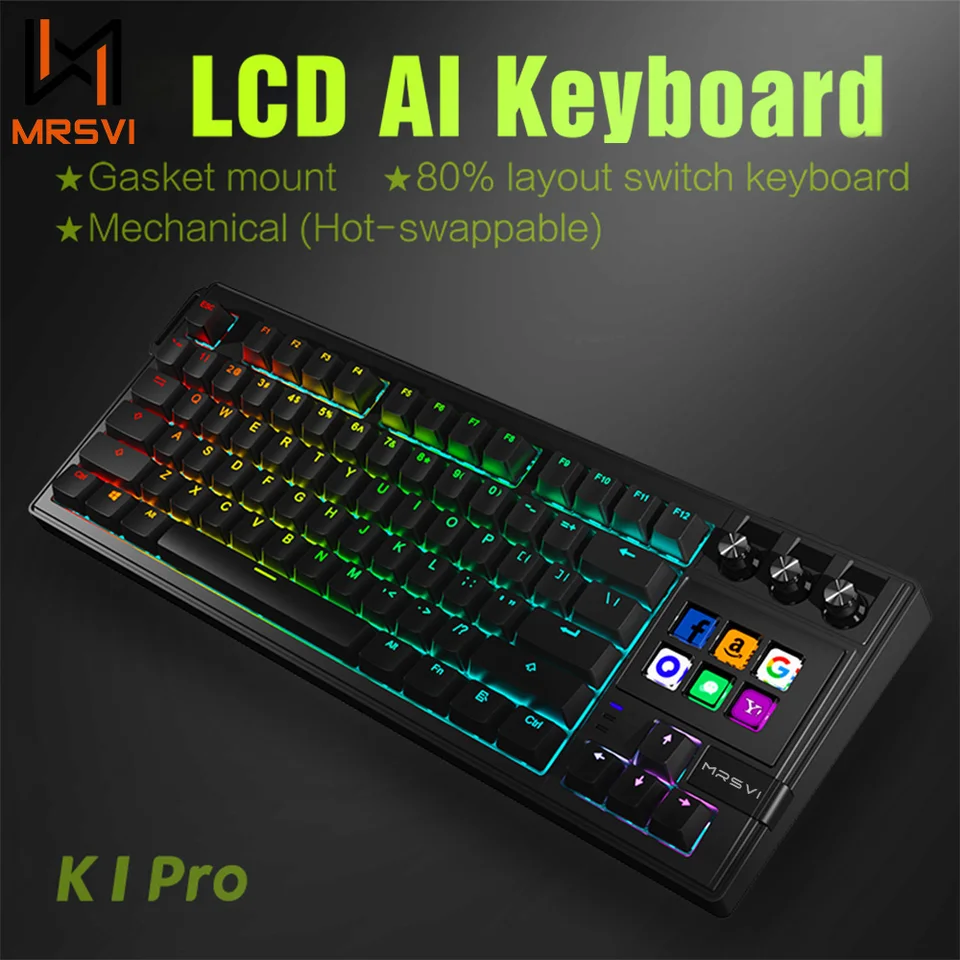 K1 PRO LCD AI KEYBOARD 黒　メカニカルキーボード　赤軸 MRSVI K1 PRO ビジュアルLCD AIキーボード 80% ゲーミングメカニカル