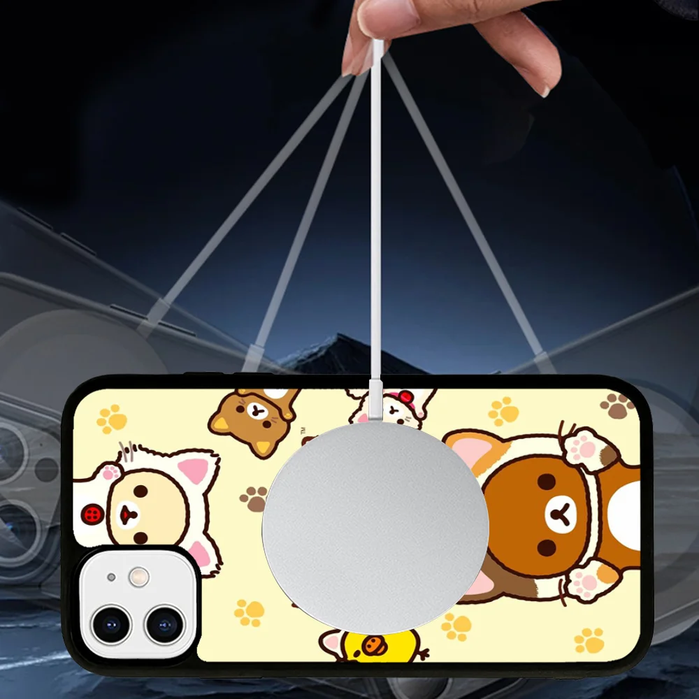 Cute Cartoon R-Rilakkuma Phone Case Magnetic Case For iPhone 16 14 13 12 11 15 Pro Max Plus For Magsafe Wireless Charge Cover