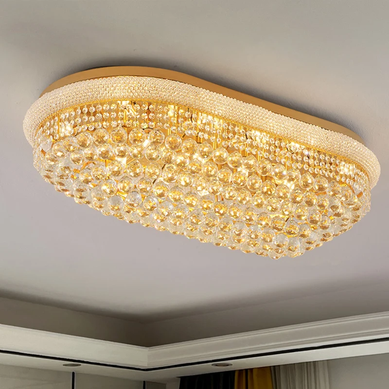 Luxury Living Room Ceiling Lamp Luxury Oval Shoe Shape Crystal Dining Room Lamp Villa Aisle Home Crystal Ball Decorative Lights