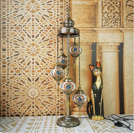 Mediterranean retro floor lamp, bedroom, living room, bar, ethnic handicraft, romantic, Türkiye color, 5 head floor lamp