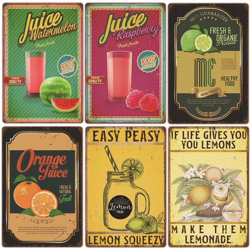 Vegetable And Fruit Metal Tin Sign Retro Metal Plaque Decorative Plate Man Cave Studio Farm Metal Sign Kitchen Wall Plate