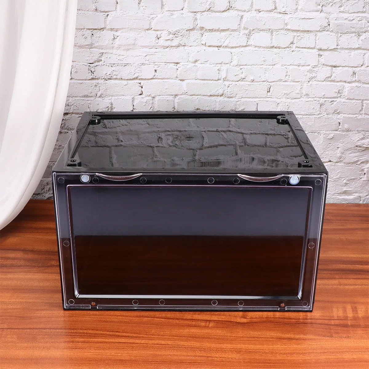 1Pcs Shoes Storage Box Black Side Opening Magnetic Dustproof Display Organizer Container for Sneakers Heels Boots Multi-Purpose