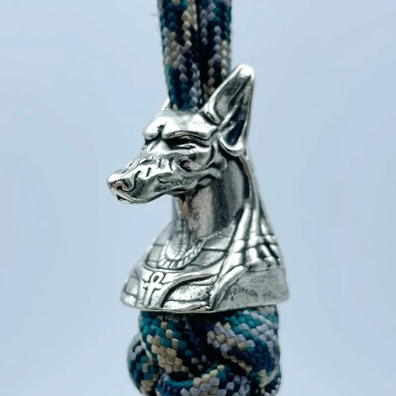 Brass Ancient Egypt Death God Anubis Bust EDC Knife Bead DIY Paracord Woven Lanyard Keychain Pendant Jewelry Outdoor Accessories