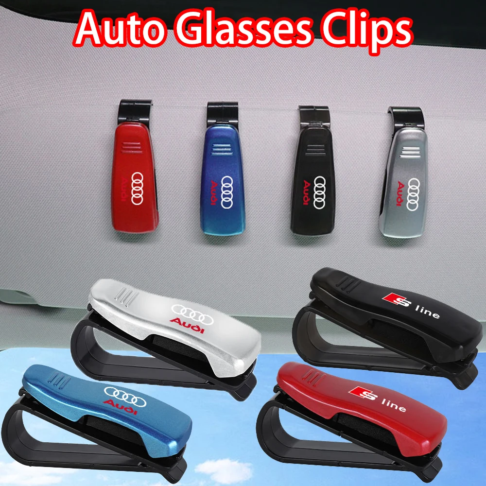 Auto Badge Glasses Clip Car Sun Visor Sunglasses Holder Card Ticket Stand for Audi Sline TT A6 C6 C5 C7 A5 A4 B8 B6 B7 A3 A8 A2