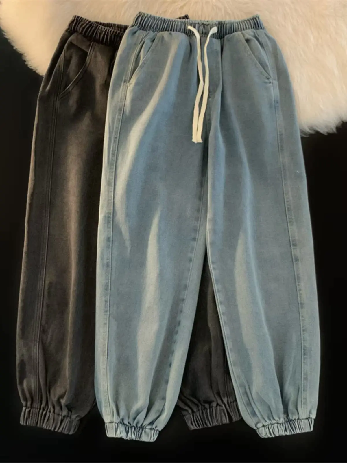 

Retro Cuffed Denim Jeans Men's Summer Loose Large Size Harlan Pants Spring Autumn Hong Kong Sle High Street Trend Casual Ni...