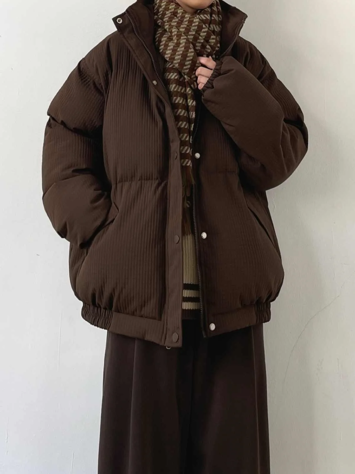 

Thiened Winter Cotton Jaet Retro Plaid Warm Loose M Fem Outerwear Stand Collar Casual Long Sve Cleanfit Sle