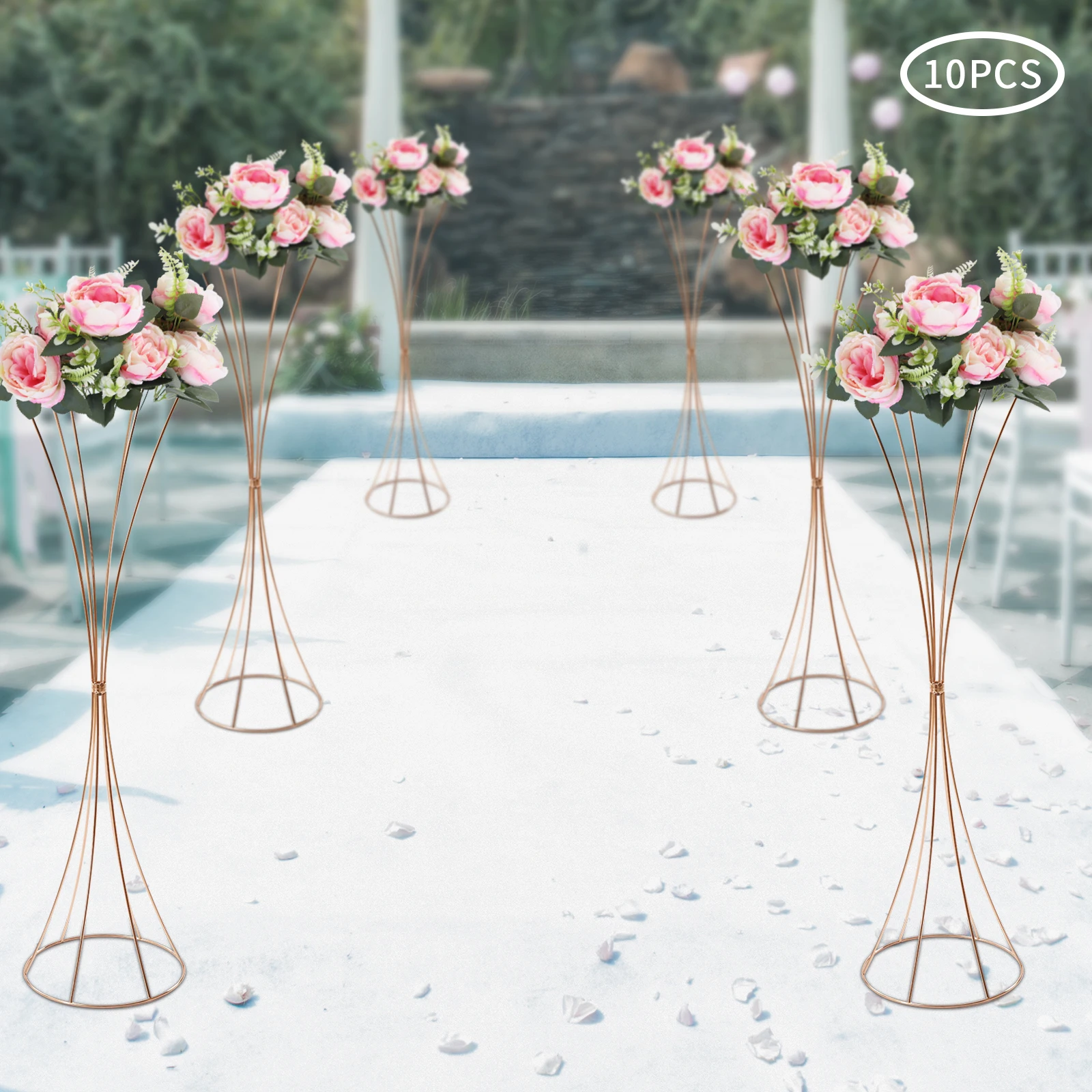

10 Pcs Gold Centerpieces 80cm Tall Metal Trumpet Vase Road Lead for Wedding Party Centerpiece Flower Stand Home Decoration
