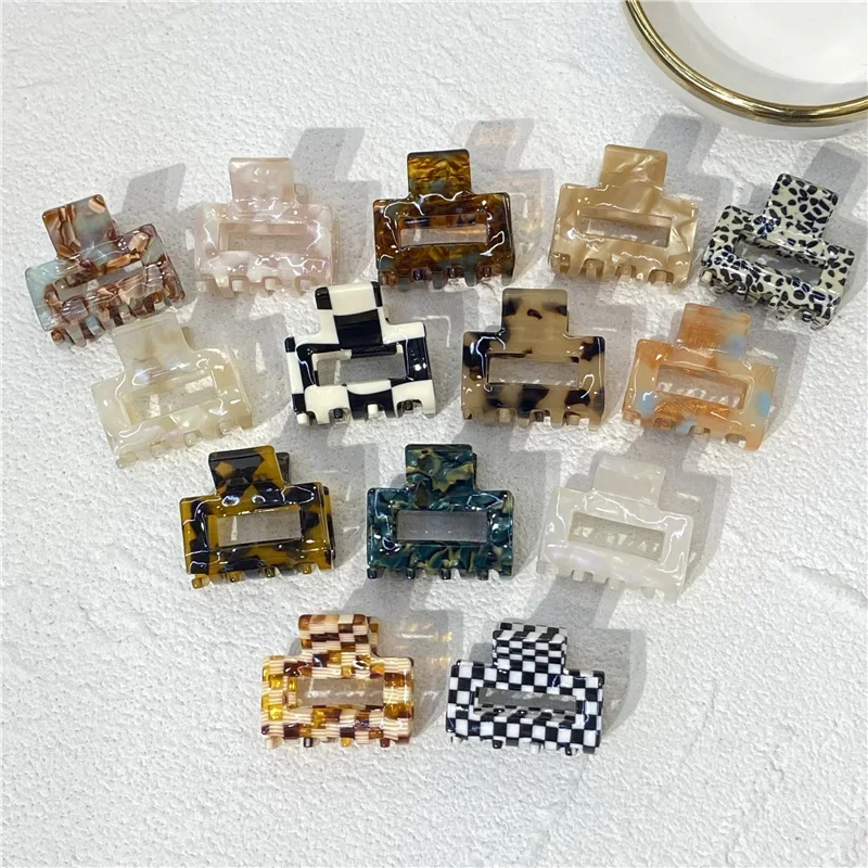 New Mini Acetate Hair Claw Clip Rectangle Geometric Hollowed Small Size Colorful Clamps Grab Shark Clip Women Hair Accessories