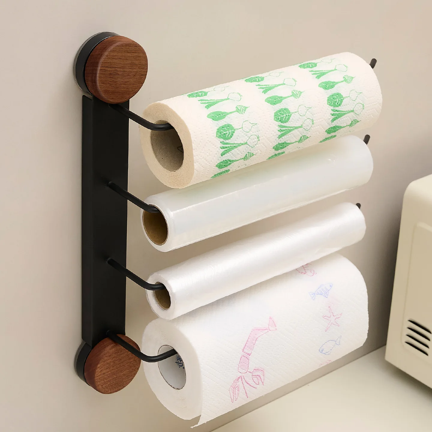 

Suction Cup Kitchen Wrap Dispenser, No-Drill Punch Free Holder for Plastic Wrap, Aluminum Foil, Paper Towels & Bags