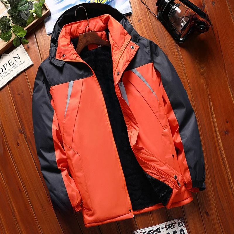 

Утепленная хлопковая куртка для работы, теплая, на флисовой подкладке, для велоспорта, парный комплект, зимняя рабочая одежда, со съемным капюшоном