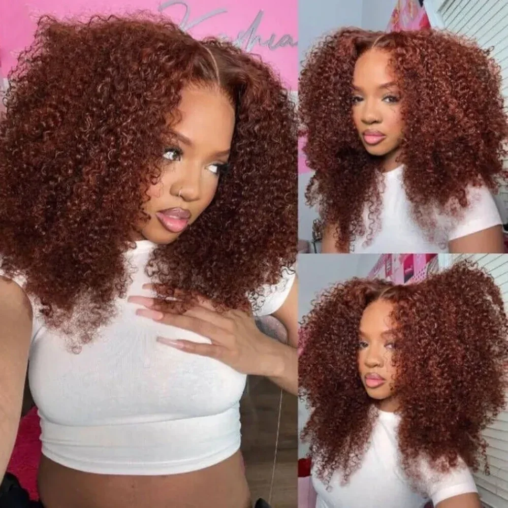 

Reddish Brown Curly Wigs 13x4 Lace Front Wig 100% Remy Glueless Wigs Human Hair For Women32 Kinky Curly 13x6 hd Lace Frontal Wig