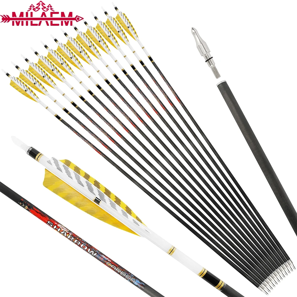 Archery Arrows Pure Carbon Spine 250/300/350/400/500/600 ID 6.2mm with 4inch Turkey Feather for Bow Shooting Hunting Accessories