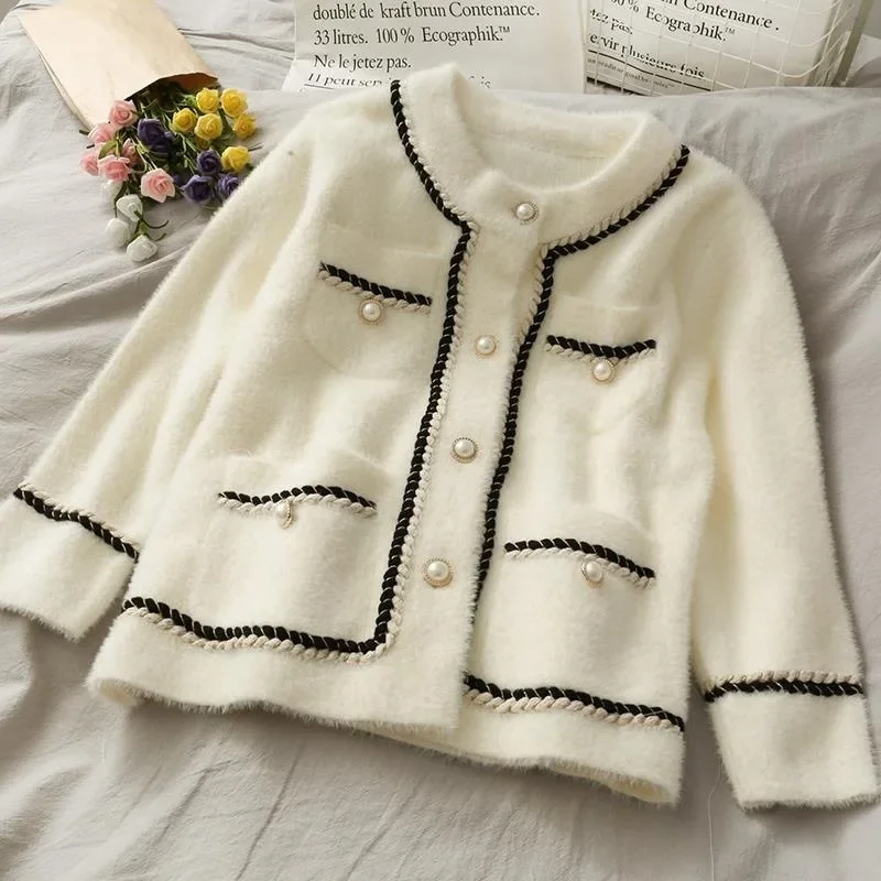 2025 New Women's Autumn/Winter Thickened Knitted Sweater Cardigan Loose-Fit Mink Imitation Jacket Plus Size Top
